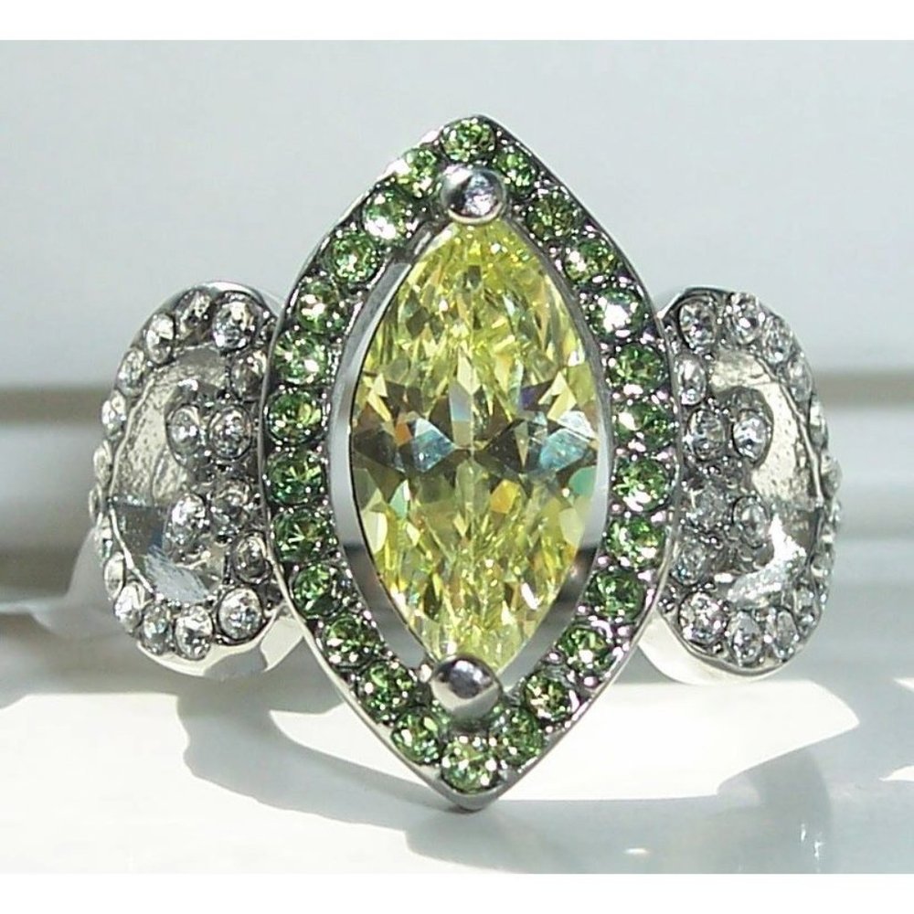 Marquise Simulated Peridot & Cubic Zirconia Ring Stainless Steel Women's - Picture 13 of 16
